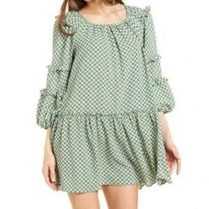 NEW Max Studio Dress Tunic Women Floral Boho Ruffle Long Balloon Sleeve XL